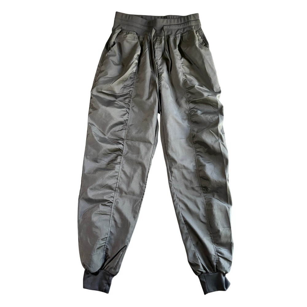 Black Ruched Front Jogger‎ Pants Lrg Elastic Waist Drawstring Tapered Leg Womens